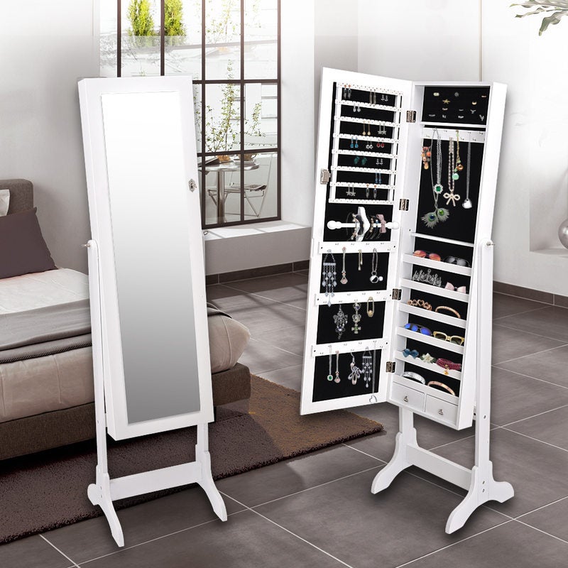 Mirror Jewellery Cabinet w/ Shelves & Drawers White