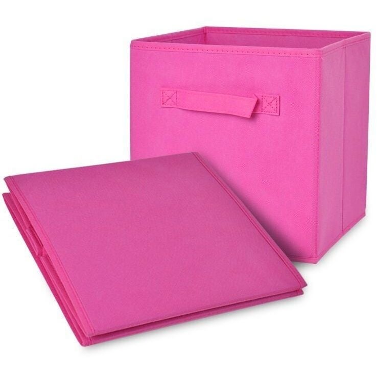 2x Ollieroo Fabric Cube Storage Basket Bin in Pink
