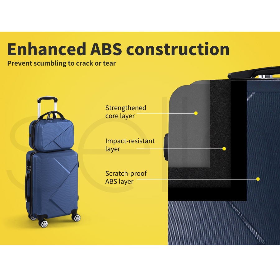 Slimbridge 2Pcs 20"Travel Luggage Set 12"Hand Carry On Bag Suitcase Case Navy