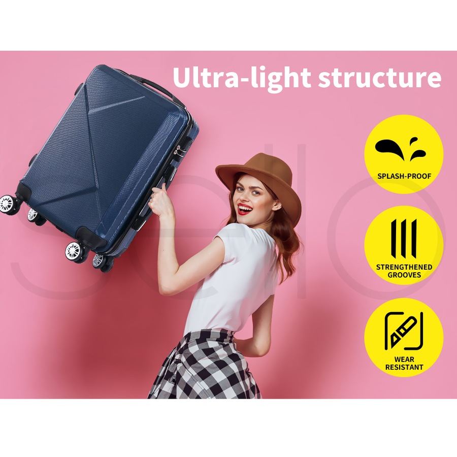 Slimbridge 2Pcs 20"Travel Luggage Set 12"Hand Carry On Bag Suitcase Case Navy