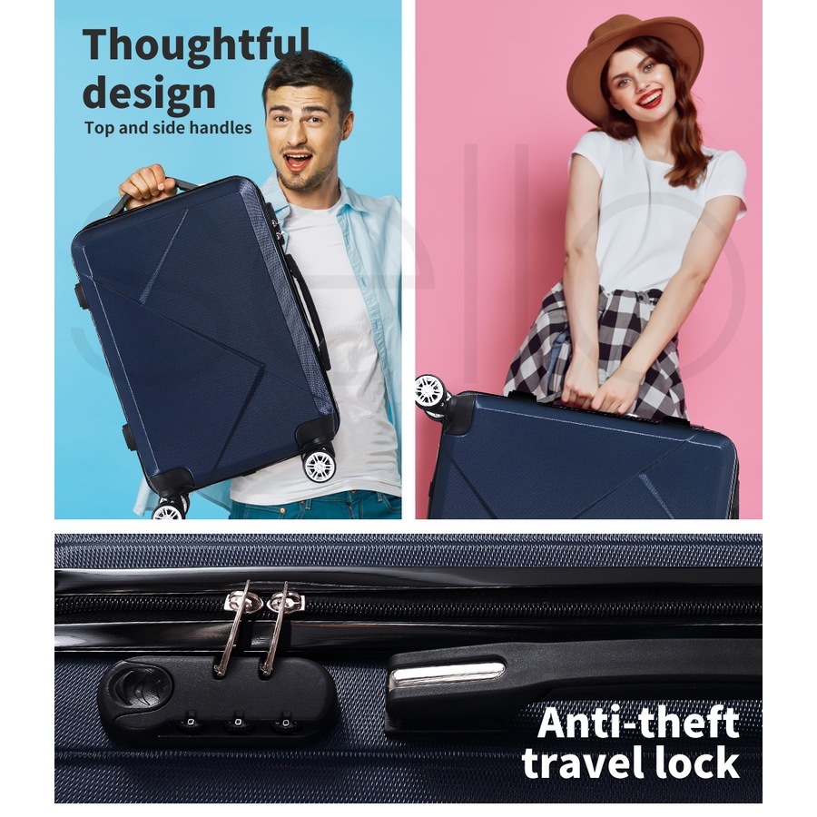 Slimbridge 2Pcs 20"Travel Luggage Set 12"Hand Carry On Bag Suitcase Case Navy