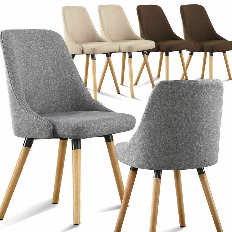 Buy Levede 2x Cafe Fabric Upholstered Dining Chairs Padded Seat Kitchen Wooden Chair MyDeal