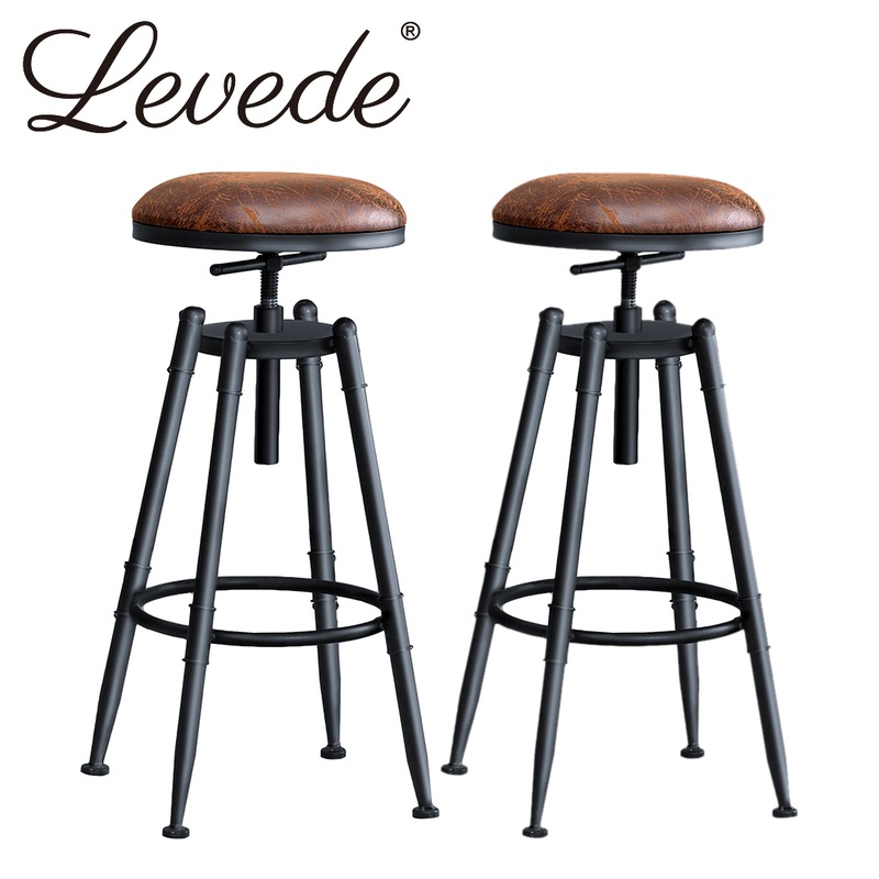 Buy Levede 2x Industrial Bar Stools Kitchen Stool PU Leather Barstools