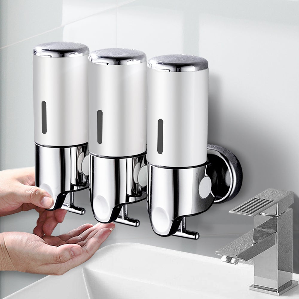 3 Bottles Bathroom Shower Soap Dispenser Shampoo Gel Pump Wall 1500ml Silver