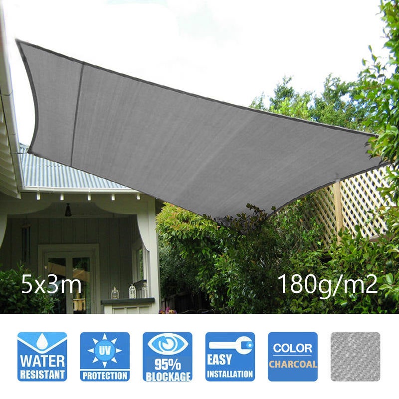 Heavy Duty Sail Shade in Charcoal 5x3m 180GSM