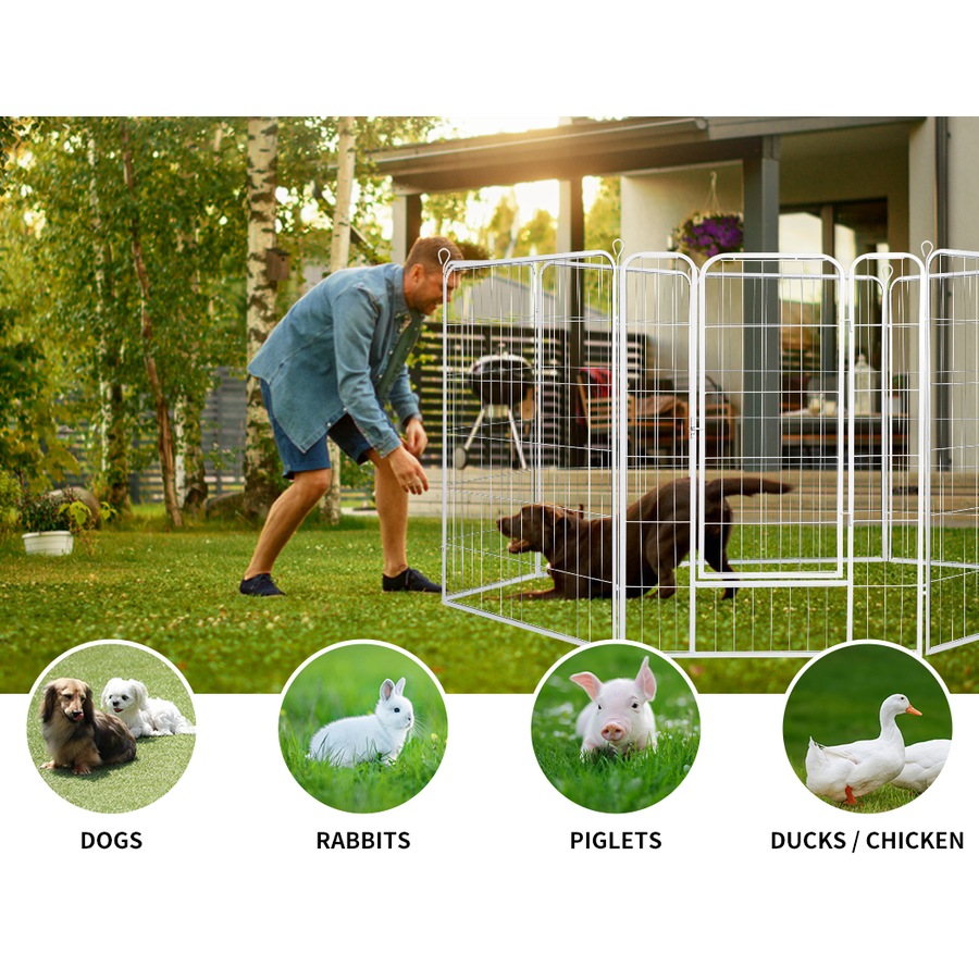 PaWz 48''Metal 8 Panel Folding Garden Fence Outdoor Patio Animal Barrier Plant Edging