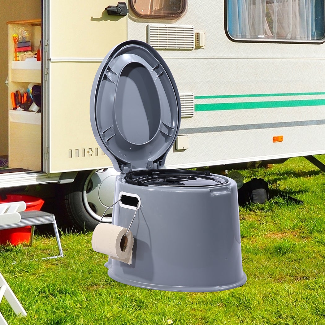 6L Camping Toilet Outdoor Portable Potty Caravan Travel Boating Bucket Brush