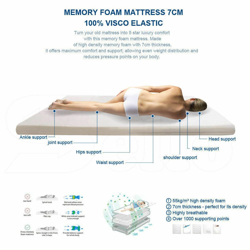 DreamZ Mattress Topper Memory Foam Toppers 7CM Underlay Mat Queen Double King Buy King Size