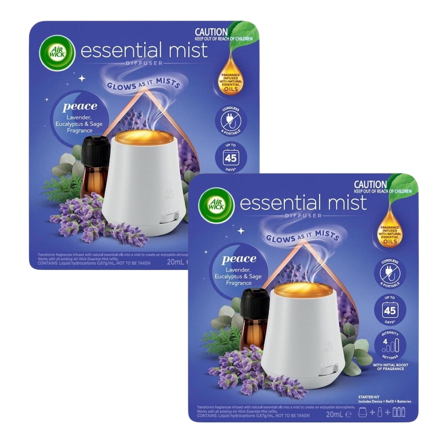 Air Wick Essential Mist Diffuser Peace Lavender Eucalyptus Sage 20mL x2
