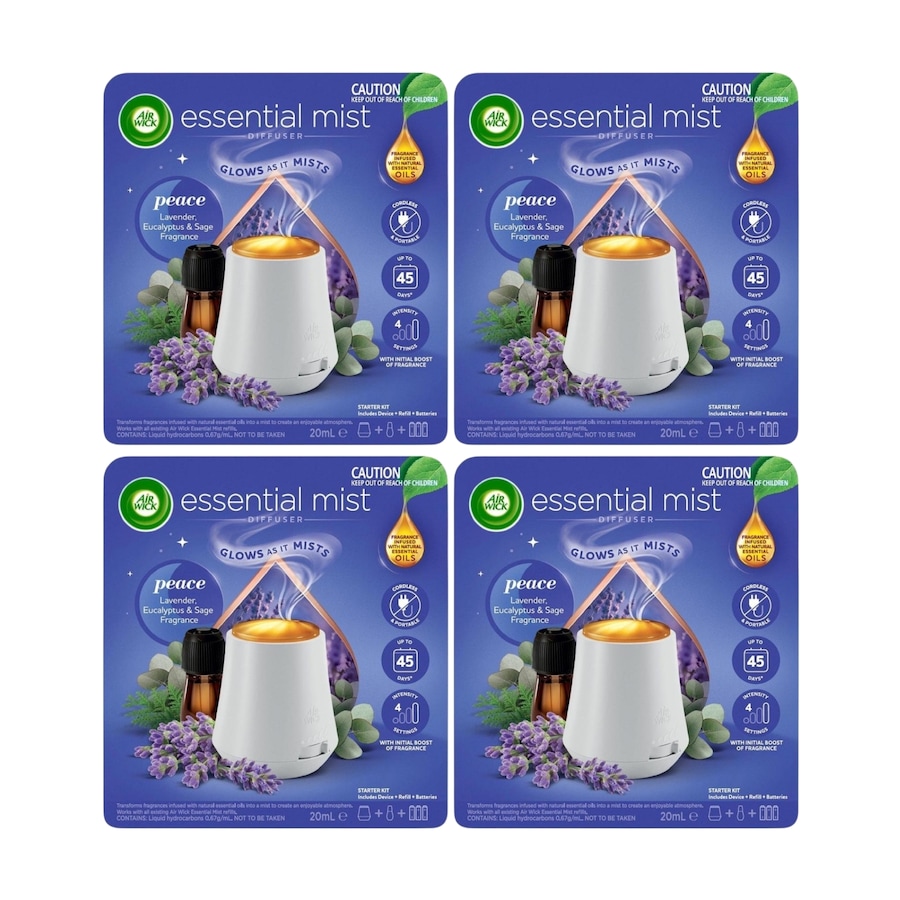 Air Wick Essential Mist Diffuser Peace Lavender Eucalyptus Sage 20mL x4