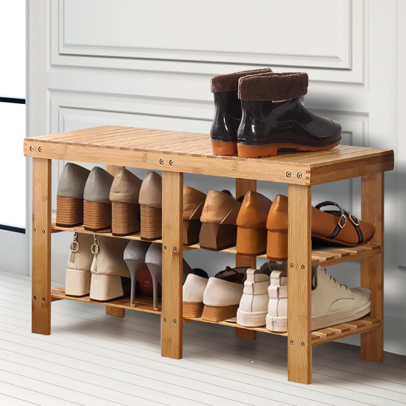 Buy Bamboo Shoe Rack Stand Bench 3 Tier Cabinet Shoes Storage Shelf ...