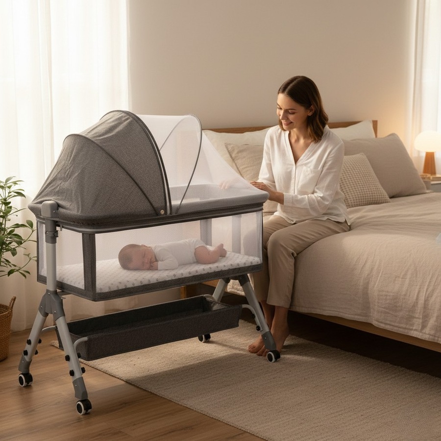 Bopeep Baby Cot Bed Crib Newborn Co-Sleeper Bassinet Safety Adjustable Bedside