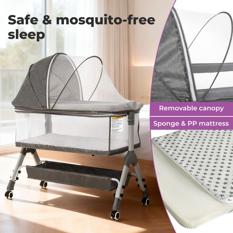 Bopeep Baby Cot Bed Crib Newborn Co-Sleeper Bassinet Safety Adjustable Bedside