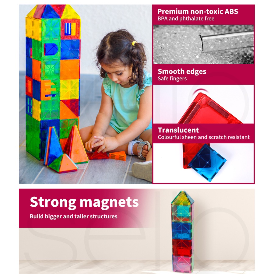 BoPeep 60Pcs Magnetic Tile Set Kids Building Construction Toys