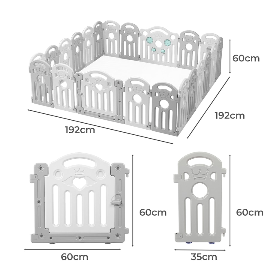 BoPeep Baby Playpen 22-Panel 192x192cm Toddler Safety Fence with Suction Cups
