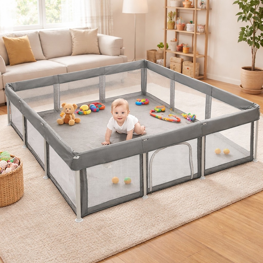 BoPeep 180x180x65cm Foldable Kids Playpen Pop-Up Baby Safety Mesh Fence & Toddler Play Center