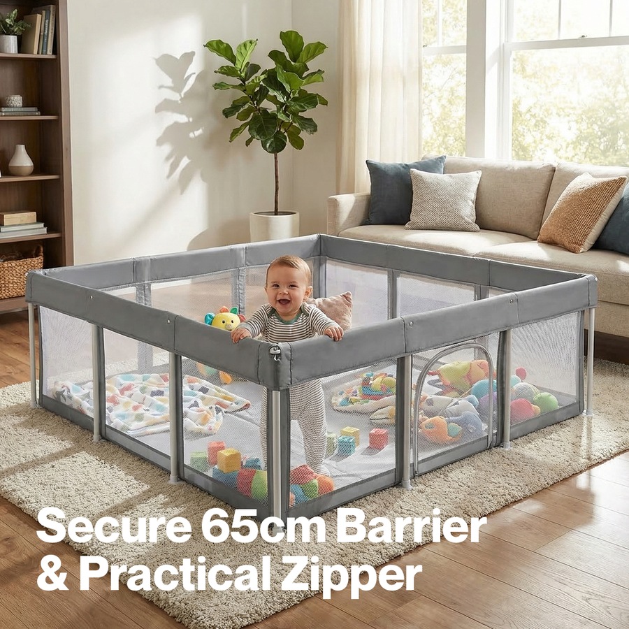 BoPeep 180x180x65cm Foldable Kids Playpen Pop-Up Baby Safety Mesh Fence & Toddler Play Center