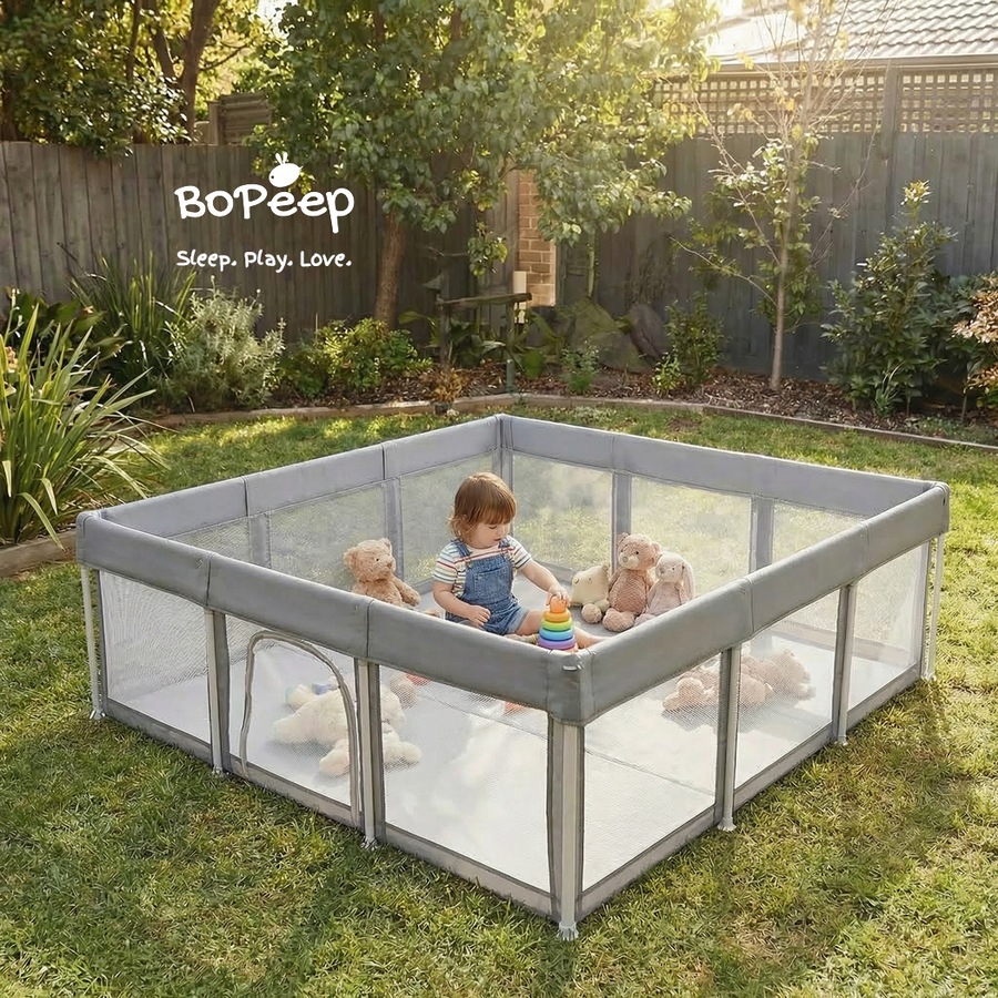 BoPeep 180x180x65cm Foldable Kids Playpen Pop-Up Baby Safety Mesh Fence & Toddler Play Center