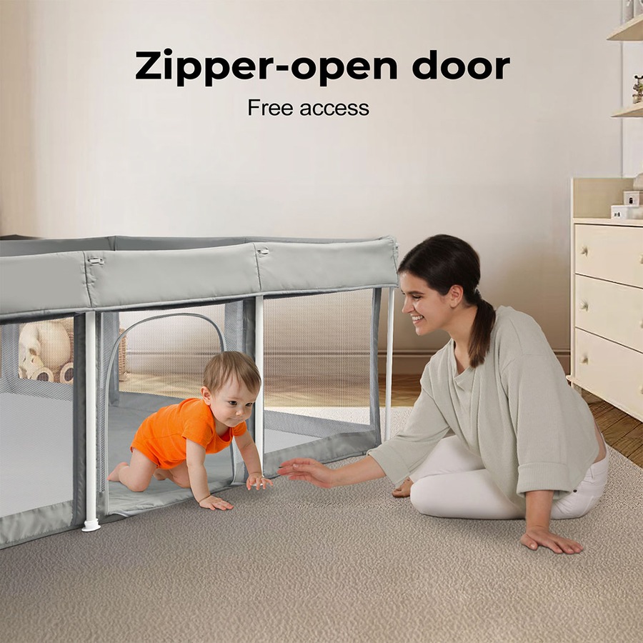 BoPeep 120x180x65cm Foldable Kids Playpen Pop-Up Baby Safety Mesh Fence & Toddler Play Center