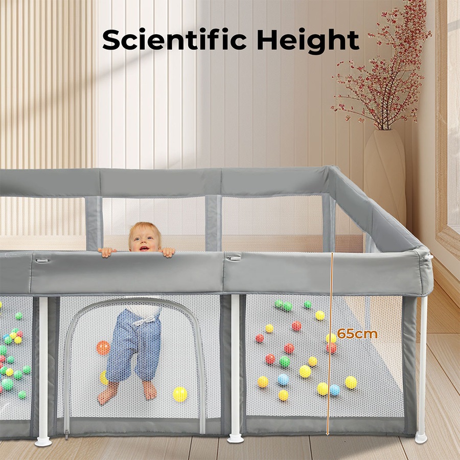 BoPeep 120x180x65cm Foldable Kids Playpen Pop-Up Baby Safety Mesh Fence & Toddler Play Center