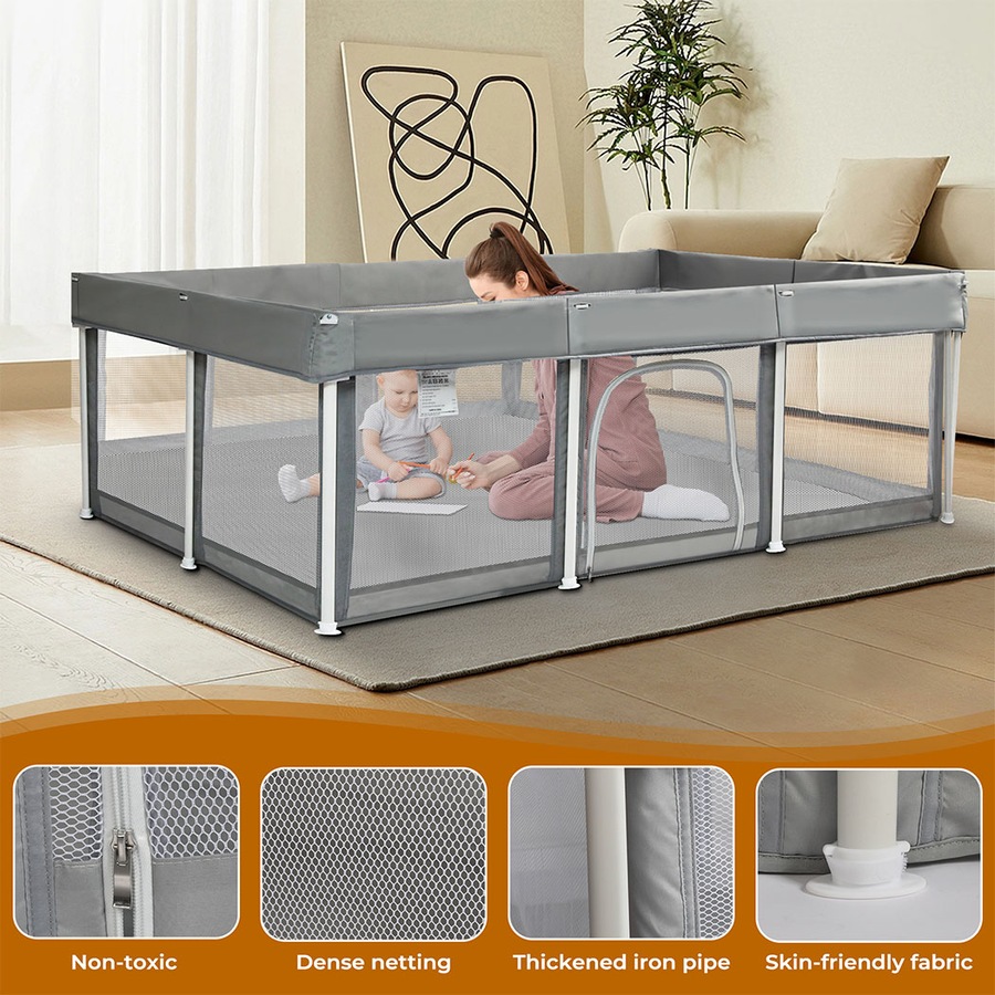 BoPeep 120x180x65cm Foldable Kids Playpen Pop-Up Baby Safety Mesh Fence & Toddler Play Center