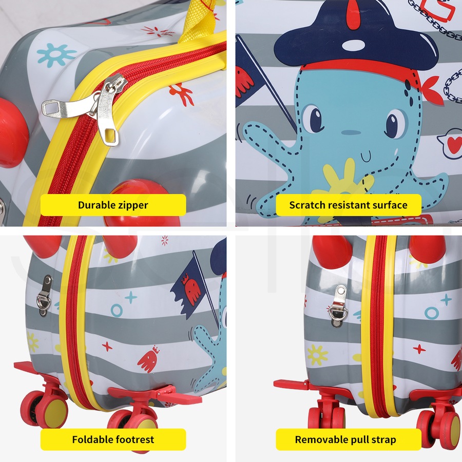BoPeep 17" Kids Ride-On Luggage Suitcase - Octopus Design