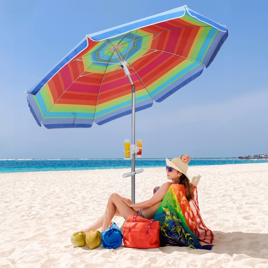 2m Centra Beach Umbrella with Carry Bag - Rainbow Design