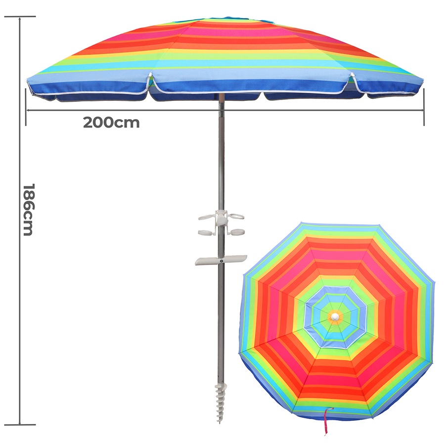 2m Centra Beach Umbrella with Carry Bag - Rainbow Design
