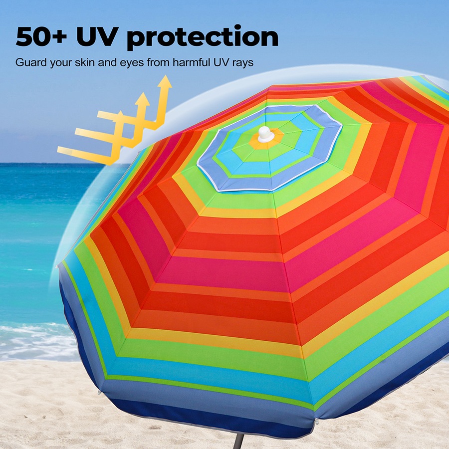 2m Centra Beach Umbrella with Carry Bag - Rainbow Design