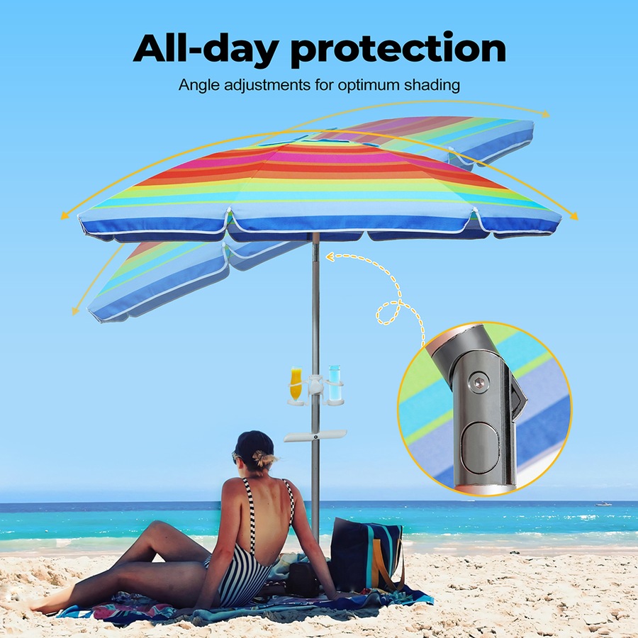 2m Centra Beach Umbrella with Carry Bag - Rainbow Design