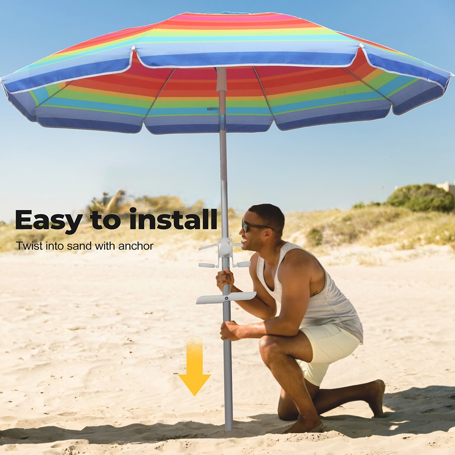 2m Centra Beach Umbrella with Carry Bag - Rainbow Design