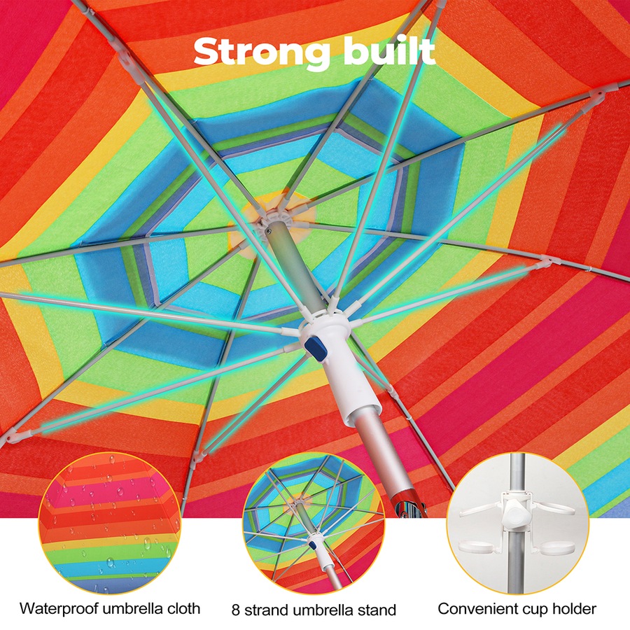 2m Centra Beach Umbrella with Carry Bag - Rainbow Design