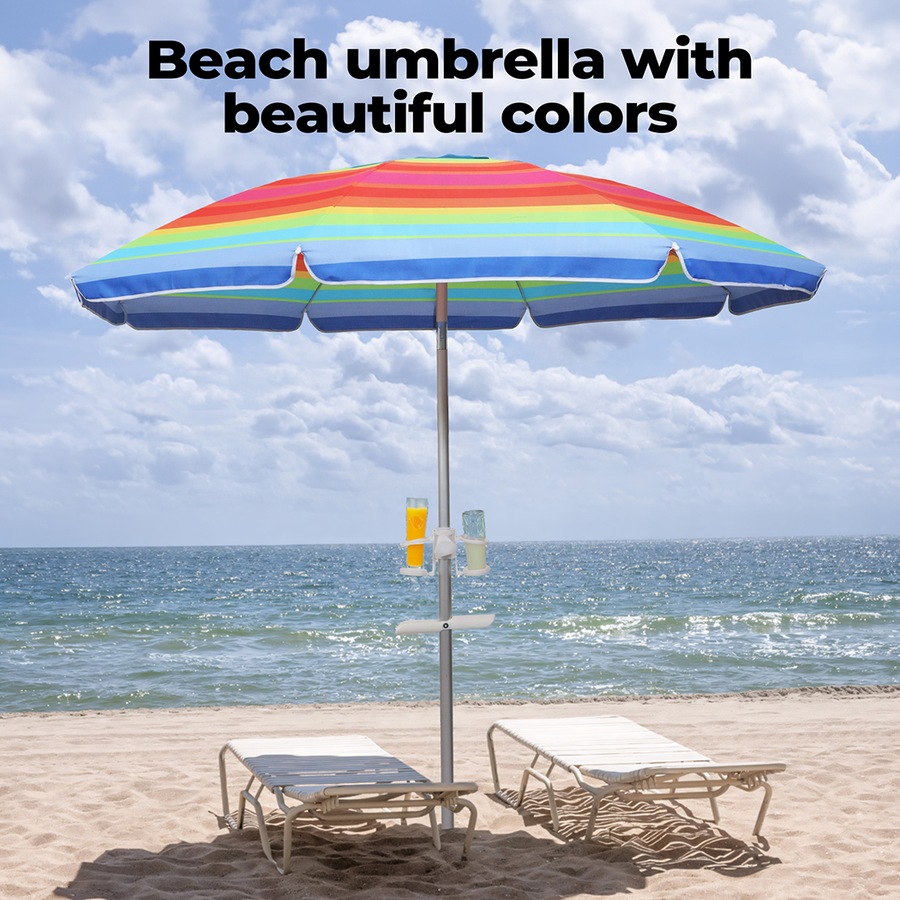 2m Centra Beach Umbrella with Carry Bag - Rainbow Design
