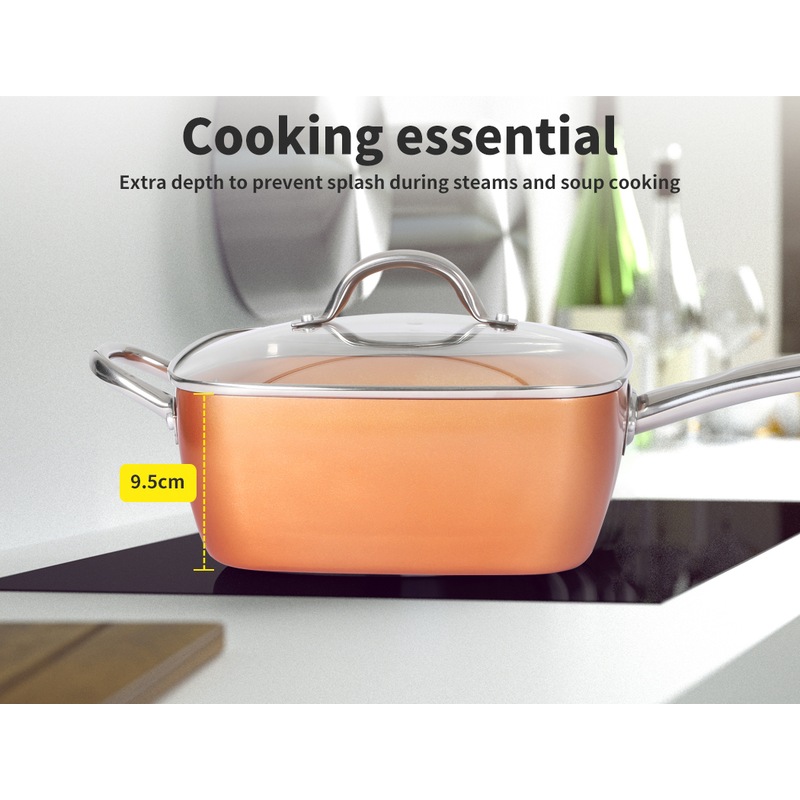 Saucepan Set Frying Pan Non Stick Deep Fry Steamer with Glass Lid