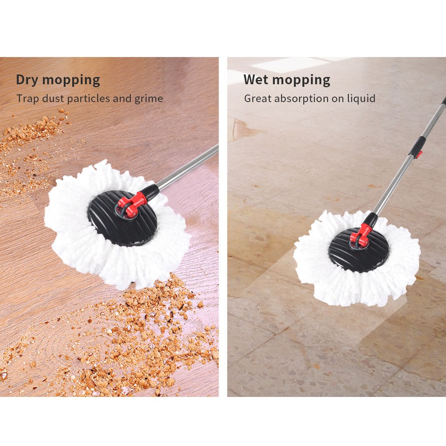 Cleanflo Spin Mop Bucket Set 360° Degree Stainless-Steel Rotating Wet Dry Black