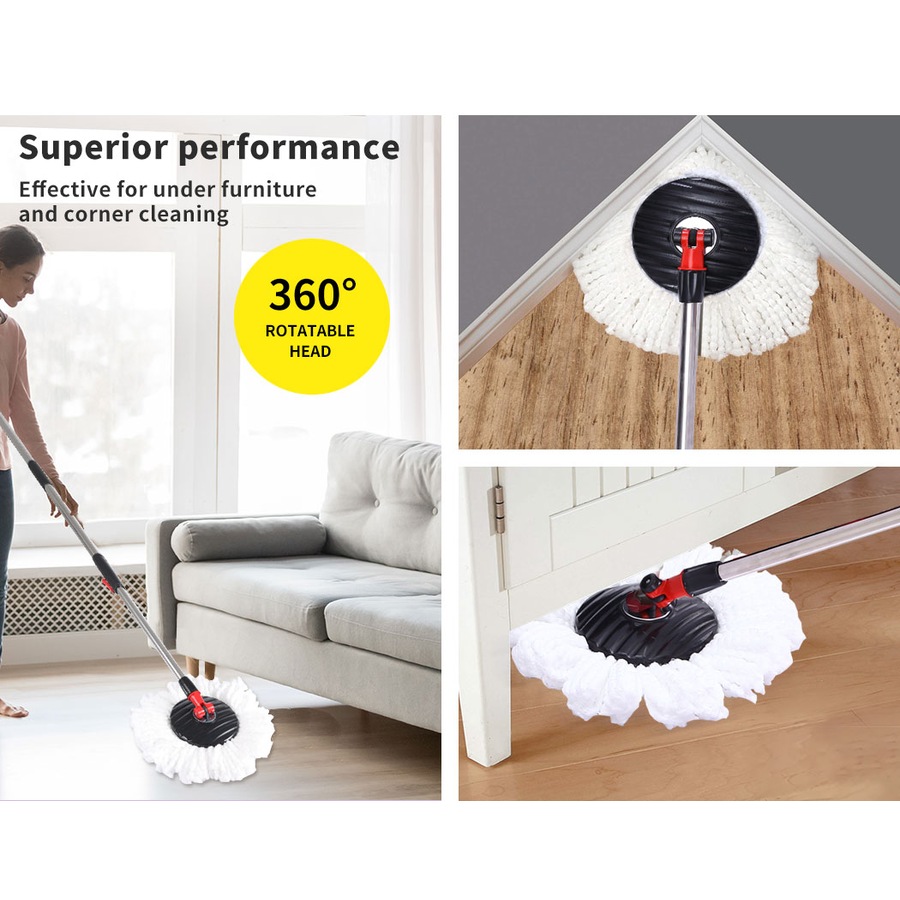 Cleanflo Spin Mop Bucket Set 360° Degree Stainless-Steel Rotating Wet Dry Black