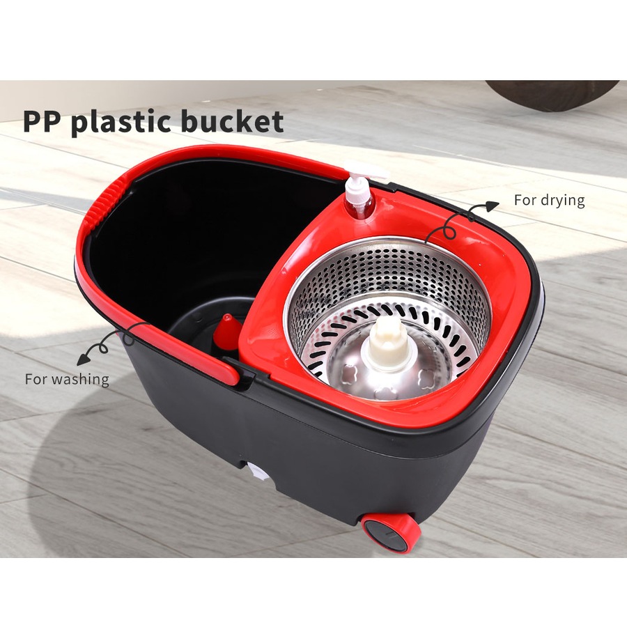 Cleanflo Spin Mop Bucket Set 360° Degree Stainless-Steel Rotating Wet Dry Black