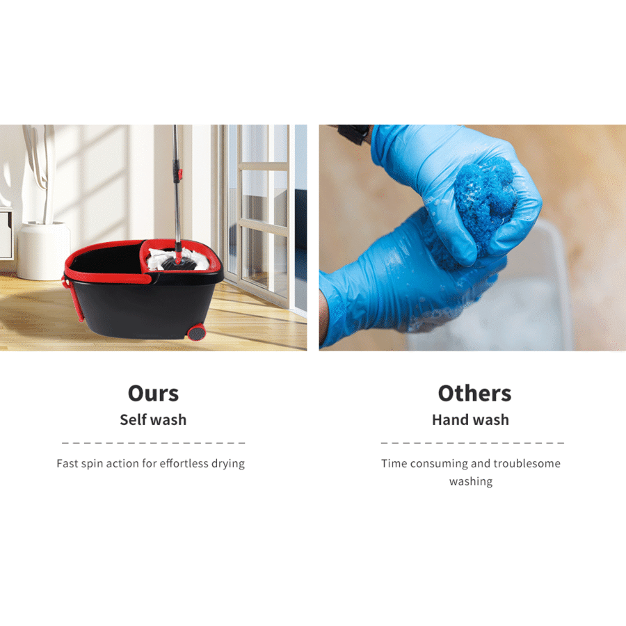 Cleanflo Spin Mop Bucket Set 360° Degree Stainless-Steel Rotating Wet Dry Black