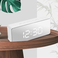 Traderight Alarm Clock Digital Led Mirror Desk Table Temperature Time Snooze USB Battery