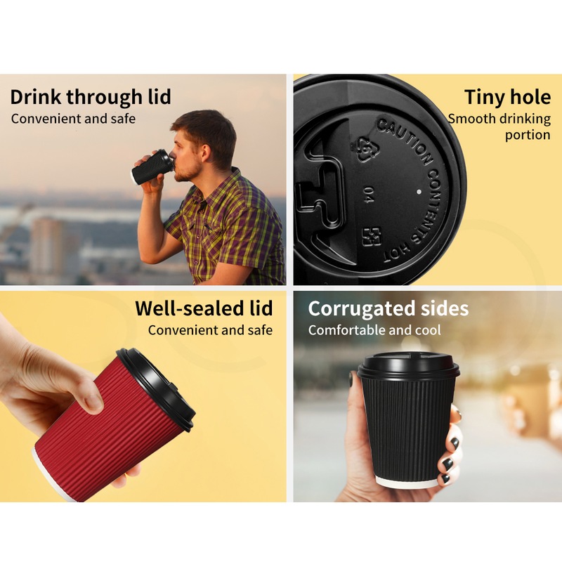 Buy TOQUE Disposable Paper Coffee Cups Lids Bulk Takeaway Triple Wall