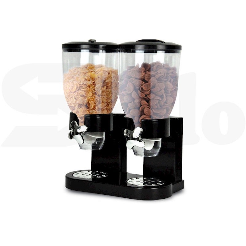 DOUBLE CEREAL DISPENSER DRY FOOD STORAGE CONTAINER DISPENSE MACHINE BLACK