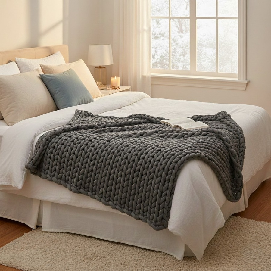 DreamZ Weighted Blanket Knitted 3kg Chunky 121x91cm, Grey