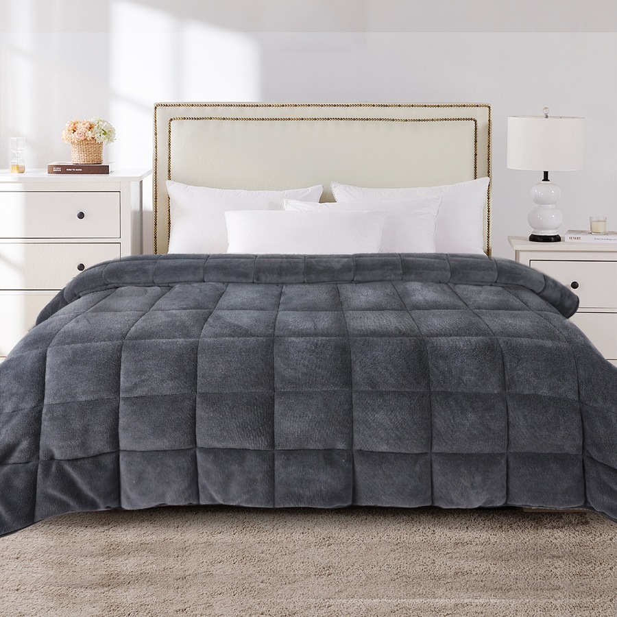 500GSM DreamZ Velvet Quilt Doona Blanket King Size - Grey