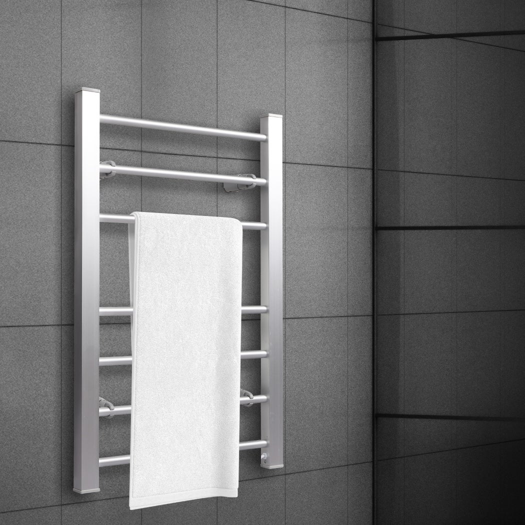 Heated Towel Rail Warmer Rack Wall Mounted Bathroom Electric 7 Bars Dryer Silver
