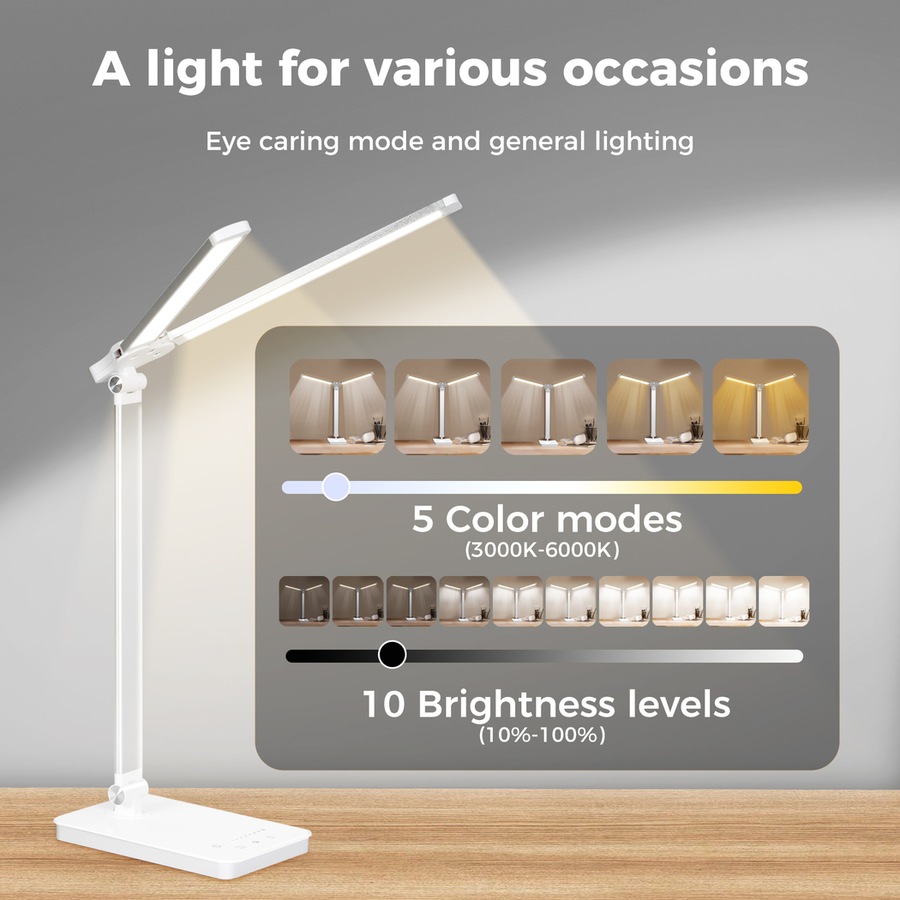 Emitto Desk Study Lamp LED Bedside Table Reading Light Foldable Dimmable USB