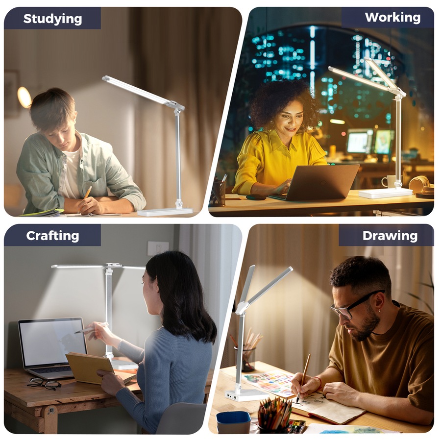 Emitto Desk Study Lamp LED Bedside Table Reading Light Foldable Dimmable USB