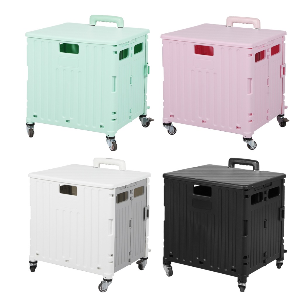 Traderight 65L Foldable Shopping Trolley Camping Cart Grocery Basket Rolling Wheel Cover Unbranded