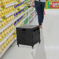 Traderight Folding Shopping Trolley Cart Portable Rolling Grocery Basket Wheel Black
