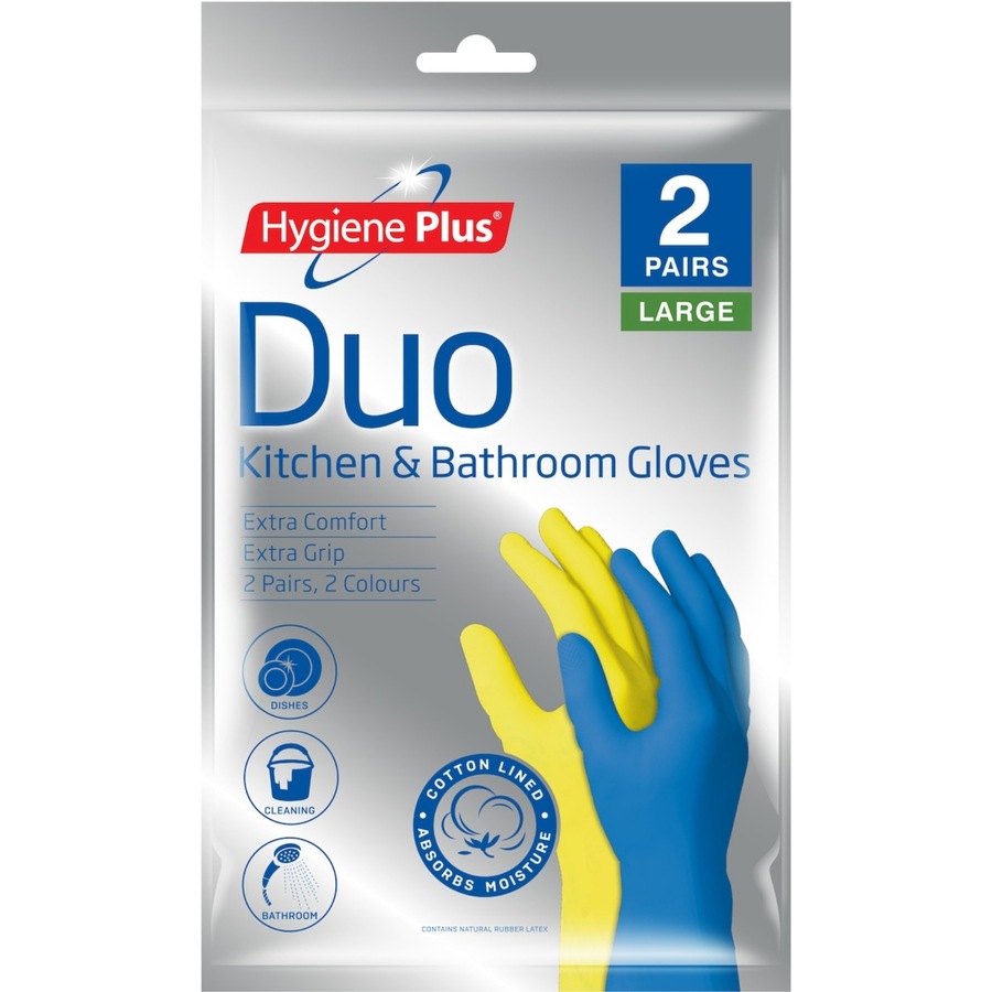 Hygiene Plus Duo Kitchen and Bathroom Gloves 2pk (Large) x4