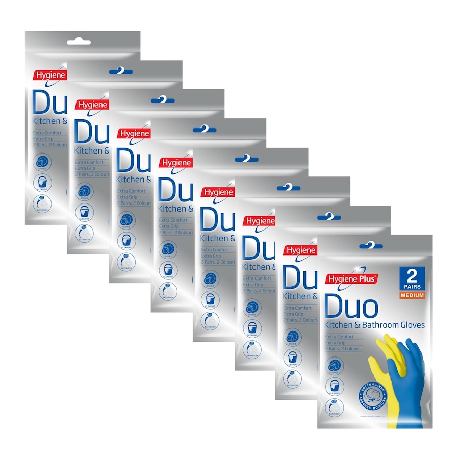 Hygiene Plus Duo Kitchen and Bathroom Gloves 2pk (Medium) x8